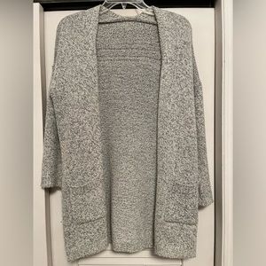 Gray long open front cardigan with pockets size medium